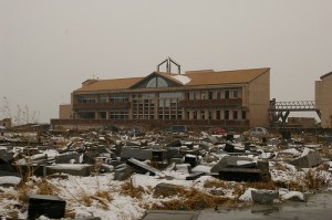 An Elementary School and Fallen Tombs in Yamamoto, Miyagi--A Year After the Tsunami